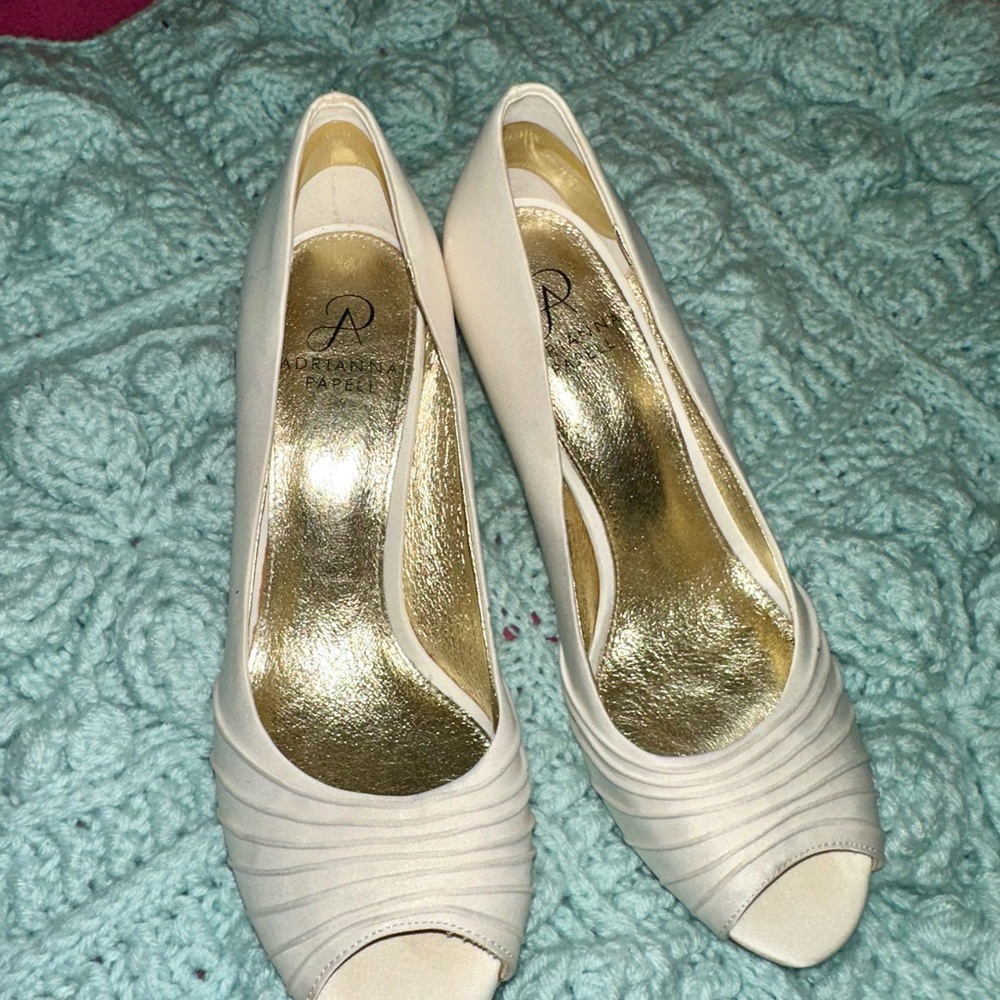 Adrianna Papell Cream Peep Toe Heels